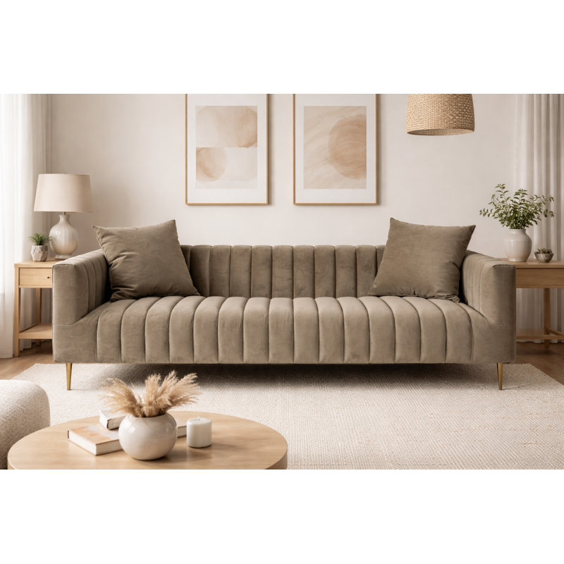Gleaves 90'' Velvet Sofa, Beige Velvet