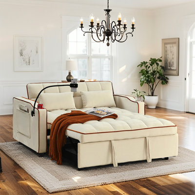 Foldable Futon Sofa Bed - Adjustable, Easy Assembly, with USB & Phone Stand, 2 Pillows Included