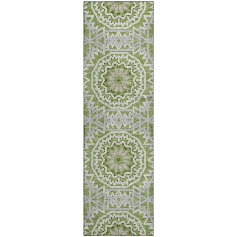 Premium Machine Washable Cerrito Green Rug, Runner 2'3" x 7'6"