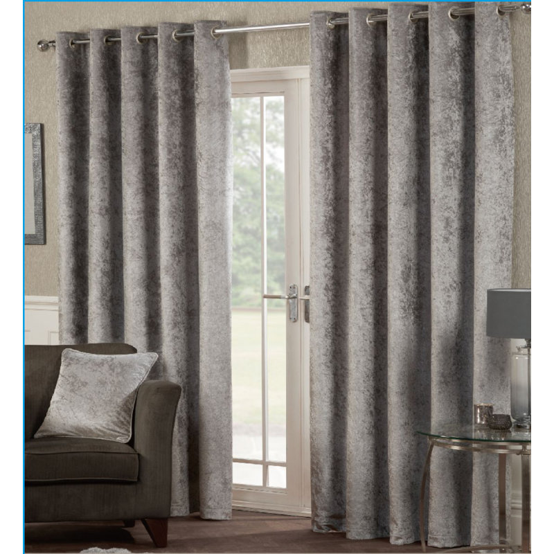 Eleanora Crushed Velvet Eyelet Panels, Width 117 x Drop 137 cm, Silver