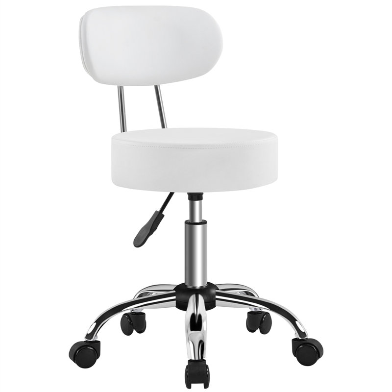 Backed Adjustable Height Ergonomic Industrial Stool, White