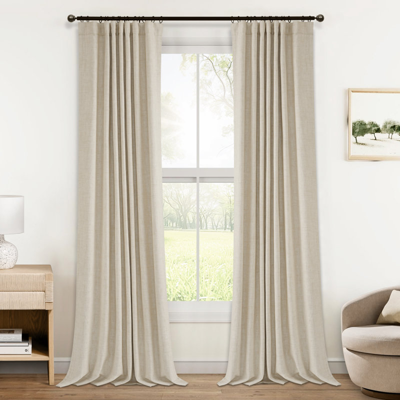100% Blackout Curtains 50 Inch Faux Linen Thermal Insulated Blackout Drapes For Bedroom Window (Set Of 2 Panels), Oatmeal