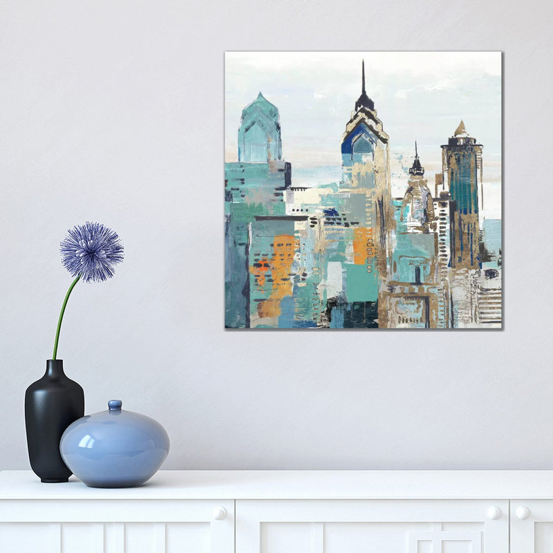 Teal City II by Allison Pearce - Wrapped Canvas Painting, 45.72 cm H x 45.72 cm W x 3.175 cm D