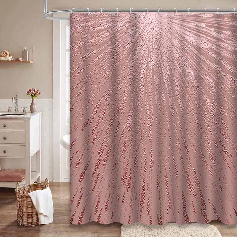 Rideau de douche rose à motif abstrait quartz rose brillant avec 12 crochets, L 72 po x l 84 po