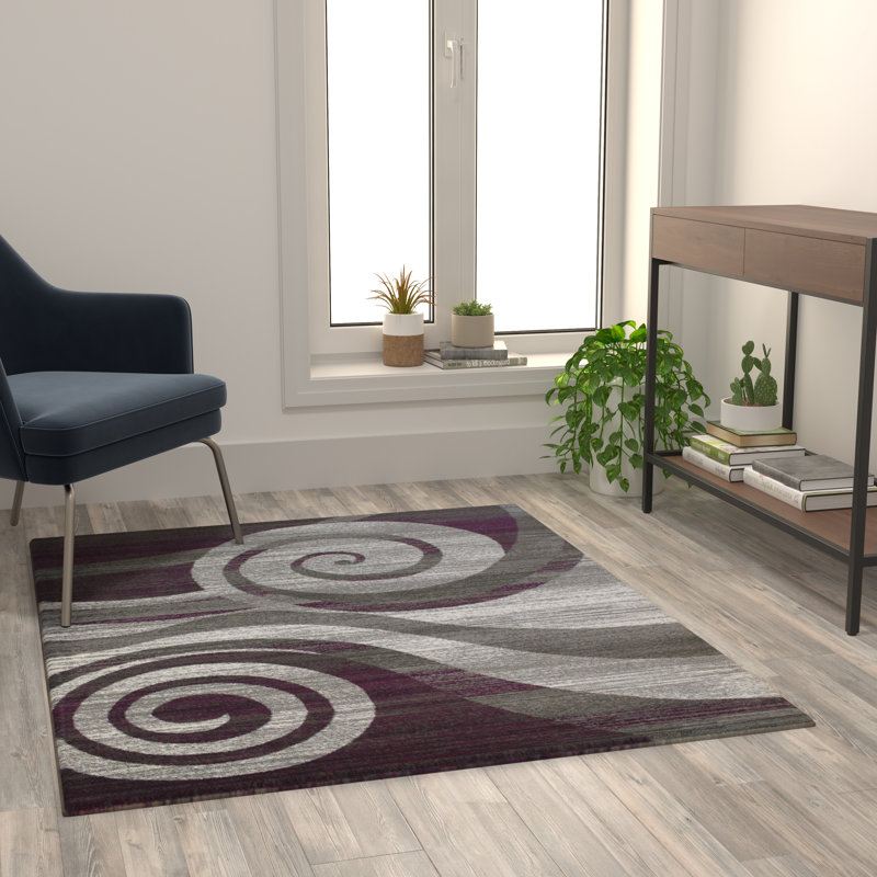 Aliodija Modern Swirl Design Olefin Area Rug, Rectangle 4' x 5'