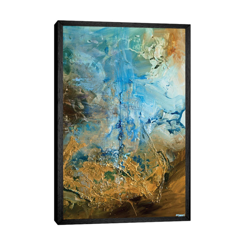 The Golden Planet by Osnat Tzadok - Painting on Canvas, 101.6cm H x 66.04cm W x 3.81cm D, Black Floater Framed