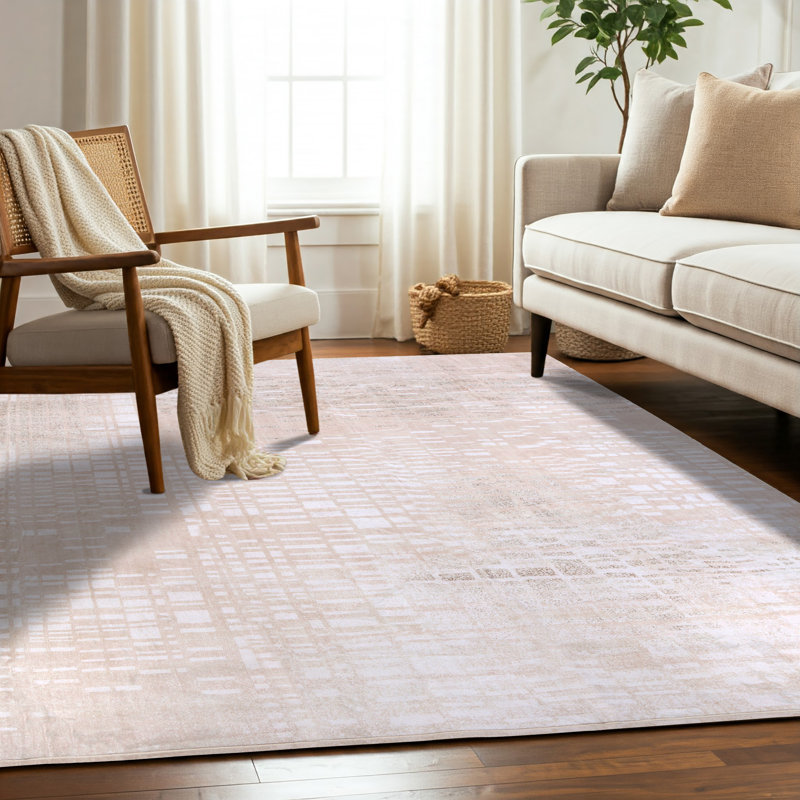 Bungalow Rose Beige Machine Washable Area Rug – Non-Slip, Stain Resistant, GRS Certified, for Bedroom, Living & Dining