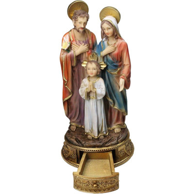 Catholic Holy Family Mary Joseph And Jesus With Rosary Drawer Box Figurine 9"H
