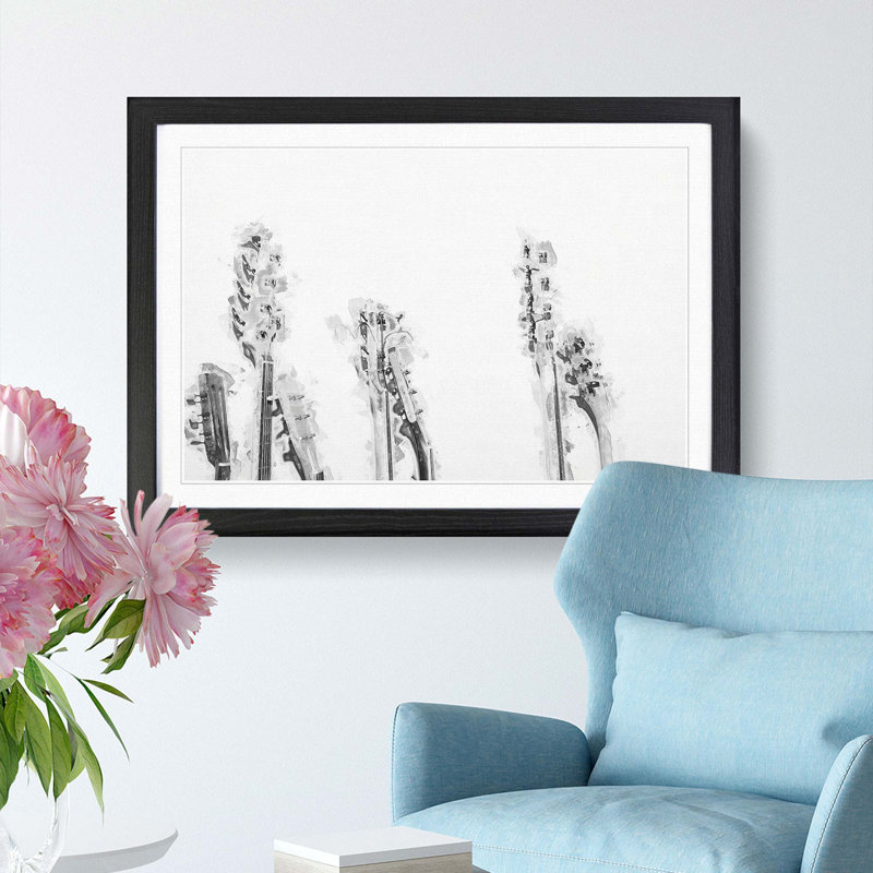 Multiple Guitars in Abstract - Framed Print, 27cm H x 36cm W x 2cm D, Black Framed