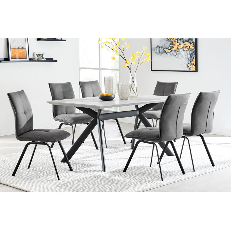 Ensemble repas 6 personnes Roosa, Gris clair, gris, 7 pièces