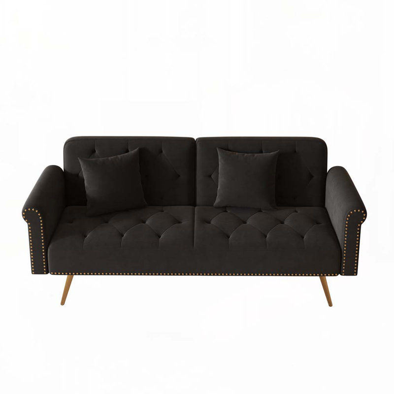 Velvet Fabric Adjustable Sofa Bed, Black