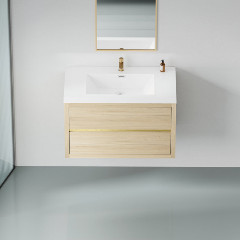 Meuble-lavabo flottant 36 po avec lavabo, meuble-lavabo mural moderne 36 po avec lavabo en résine et tiroirs à fermeture en douceur