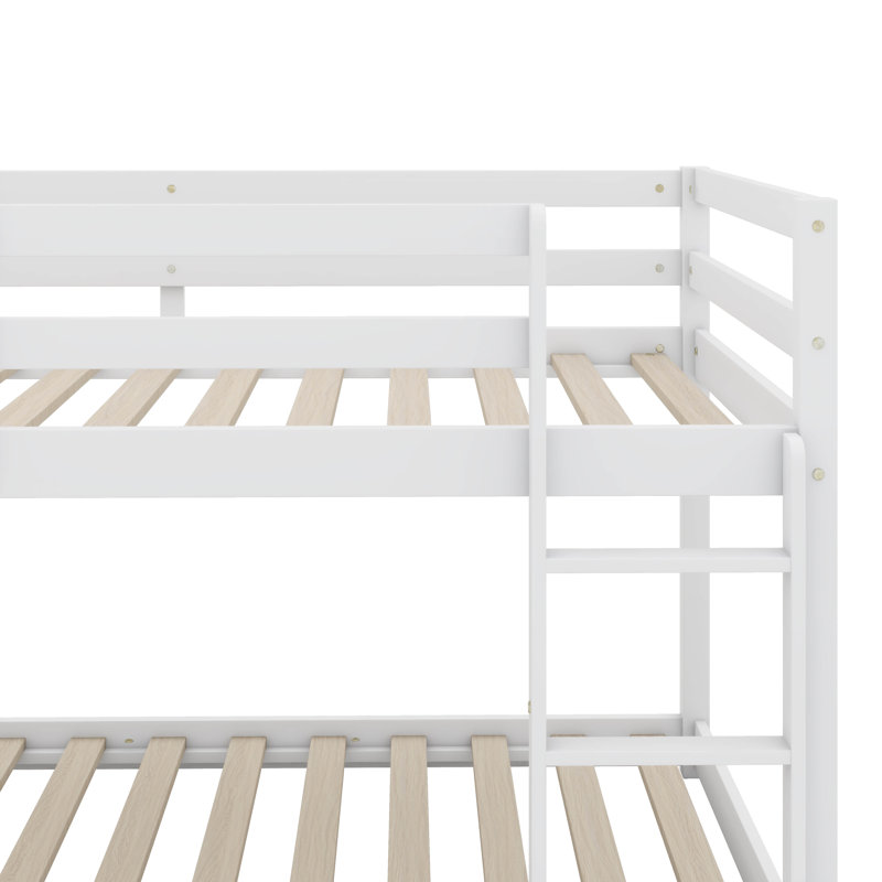 Lit superposé simple au-dessus d'hévéa en bois d'hévéa équipé d'une échelle, Blanc