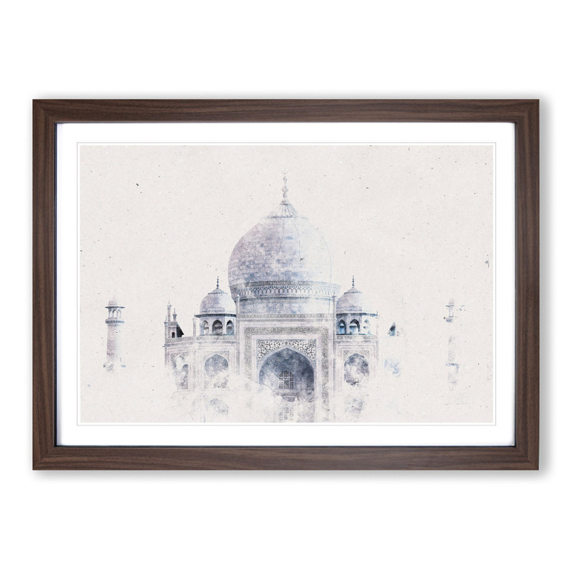 The Taj Mahal in Agra India - Picture Frame Painting Print, 33cm H x 45cm W x 2cm D, Walnut Framed