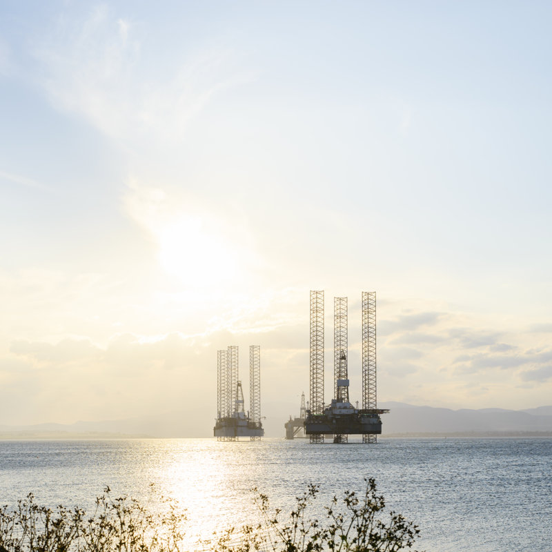 North Sea Oil Platforms At Sunset by Christopher Ames - No Frame Print on Canvas, 76cm H x 76cm W