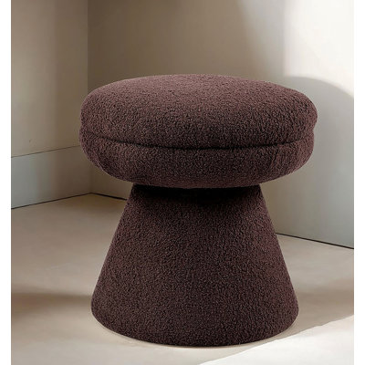 Brown Finish 1pc Round Top Accent Stool Teddy Fabric Pedestal Base Mushroom Shape Design Contemporary Primary Living Room