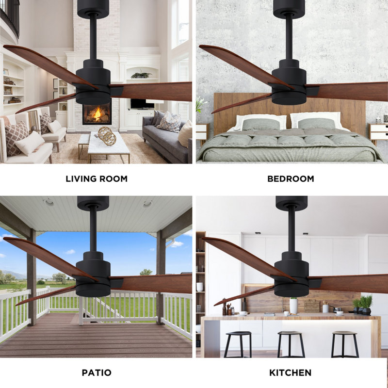 Alessandra Outdoor Downrod Ceiling Fan, Matte Black, Walnut