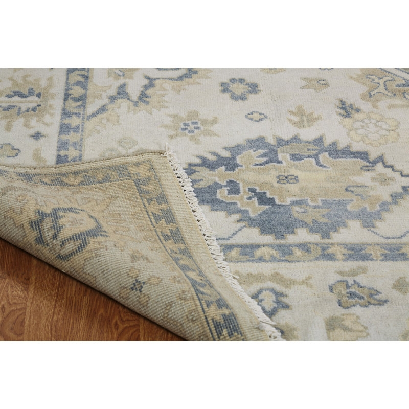 Lillie Hand Knotted Wool Oriental Area Rug in Ivory, Rectangle 9' x 12'