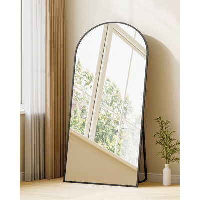Full Length Mirror, Arched Floor Mirrors with Stand, Mirror Full Length Wall Mounted, Tempered Glass, Aluminium Alloy Frame, for Bedroom Living Room Entry, Black 