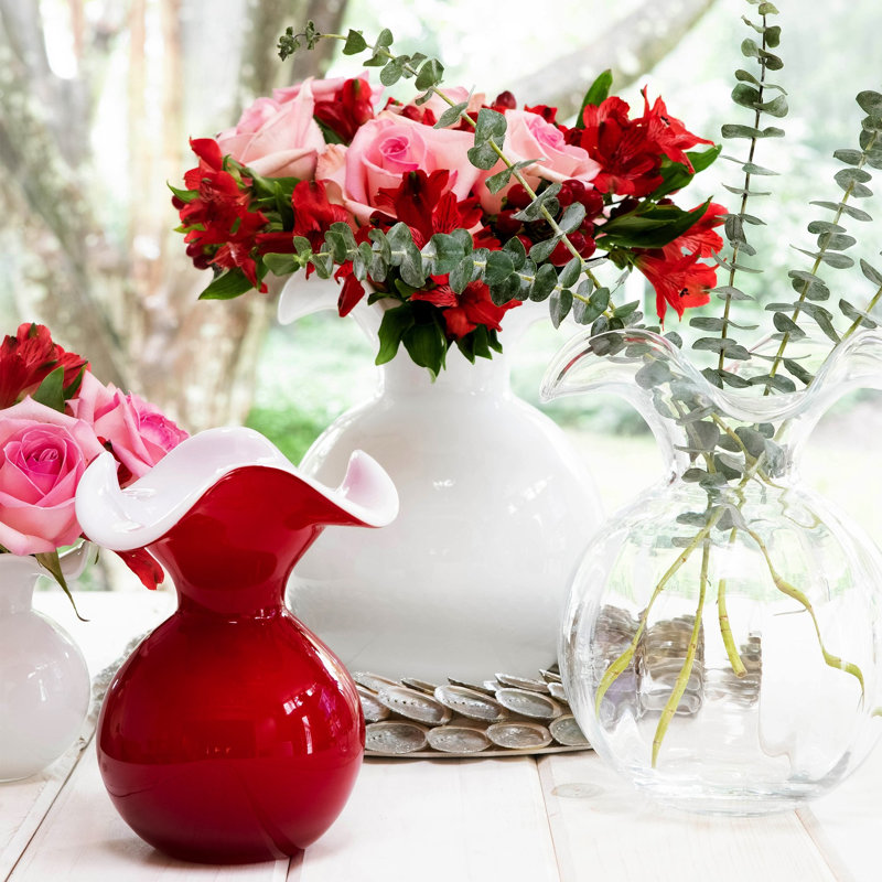 Vase de table en verre Hibiscus, Hauteur totale - 5,5 po, Blanc