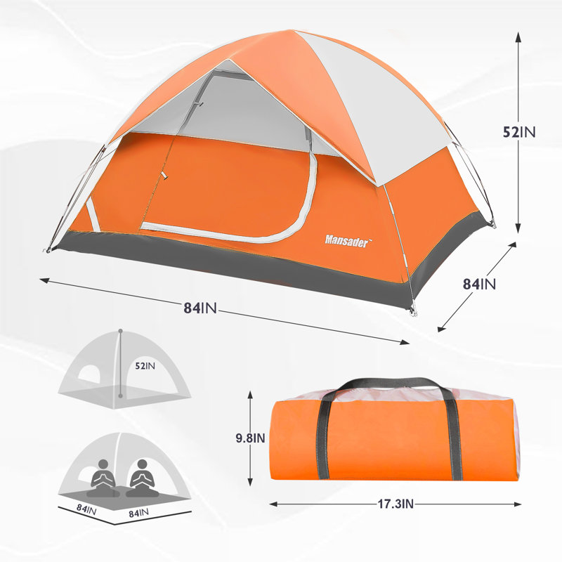 Tente de camping extérieure légère pour 2 à 4 personnes pour les fêtes, cour arrière, Orange, 48" H x 84" W x 84" D
