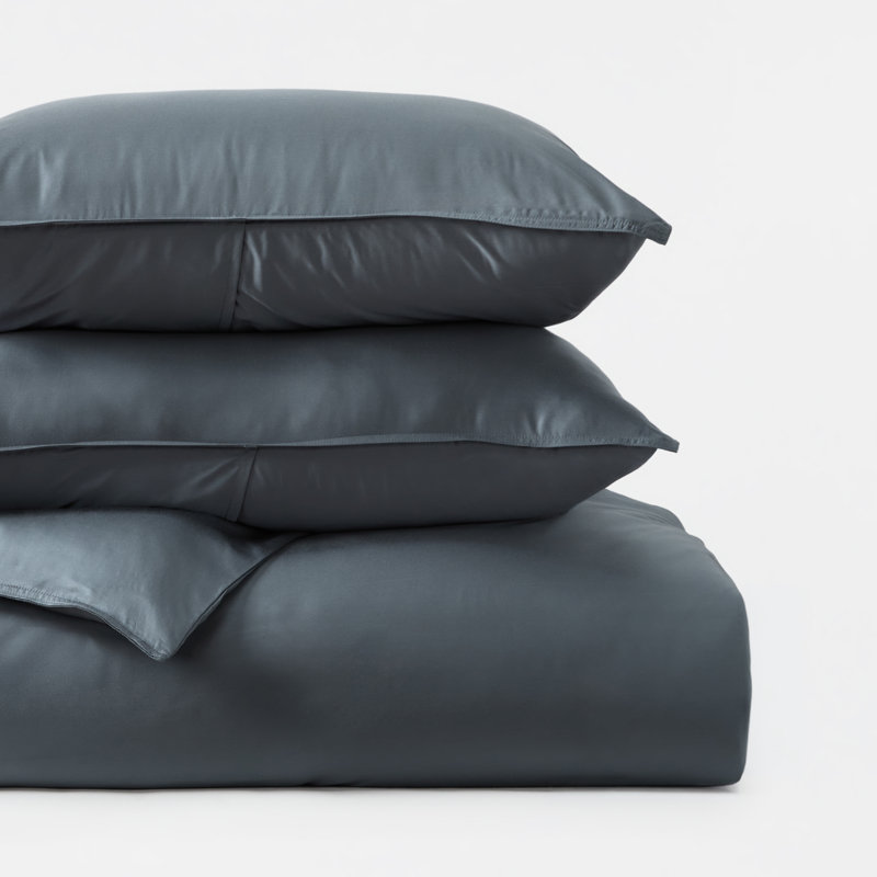 Ensemble de housse de couette et taies décoratives 100% rayonne de bambou, Double/Grand, Bleu ardoise