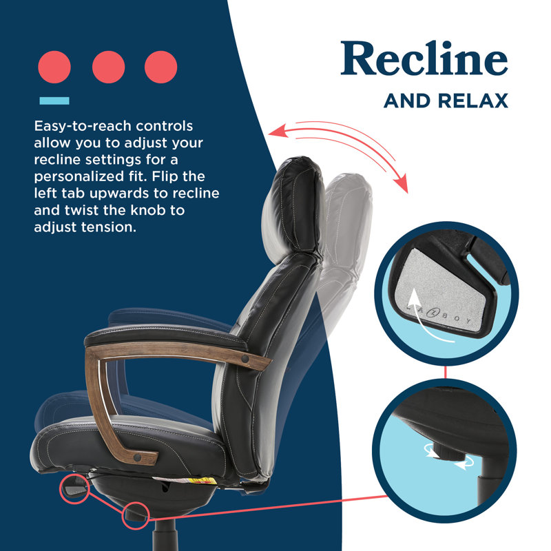 ErgoExecutive High-Back Swivel Chair with Wood Accents in Black Leather