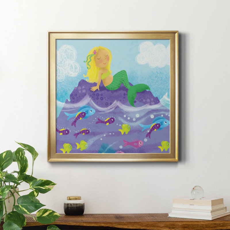 «Mermaid Play I», peinture sur toile encadrée, Or, H 34,5 po x l 34,5 po x P 1,5 po