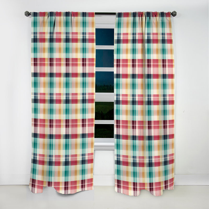 Motif à carreaux rétro bleu et rose - rideau occultant - 1 panneau, L 52 po x L 95 po