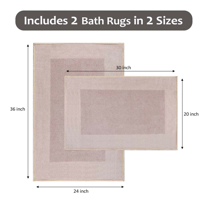 Kenady 2 Piece Machine Washable Non-Slip Latex Backing 2 Piece Kitchen-Bath Rug Set, Tan