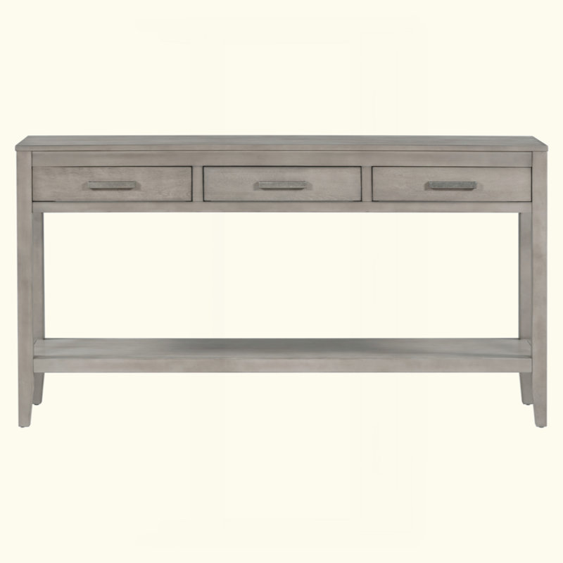 Farmhouse Entryway Console Table with 3 Drawers and Bottom Shelf, Minimalist Sofa Table with Iron Handles for Living Room Hallway Bedroom Office