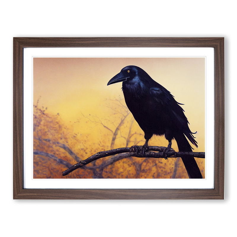 Masterful Crow Bird 1 Piece Single Picture Frame Painting, 46cm H x 64cm W x 2cm D, Walnut