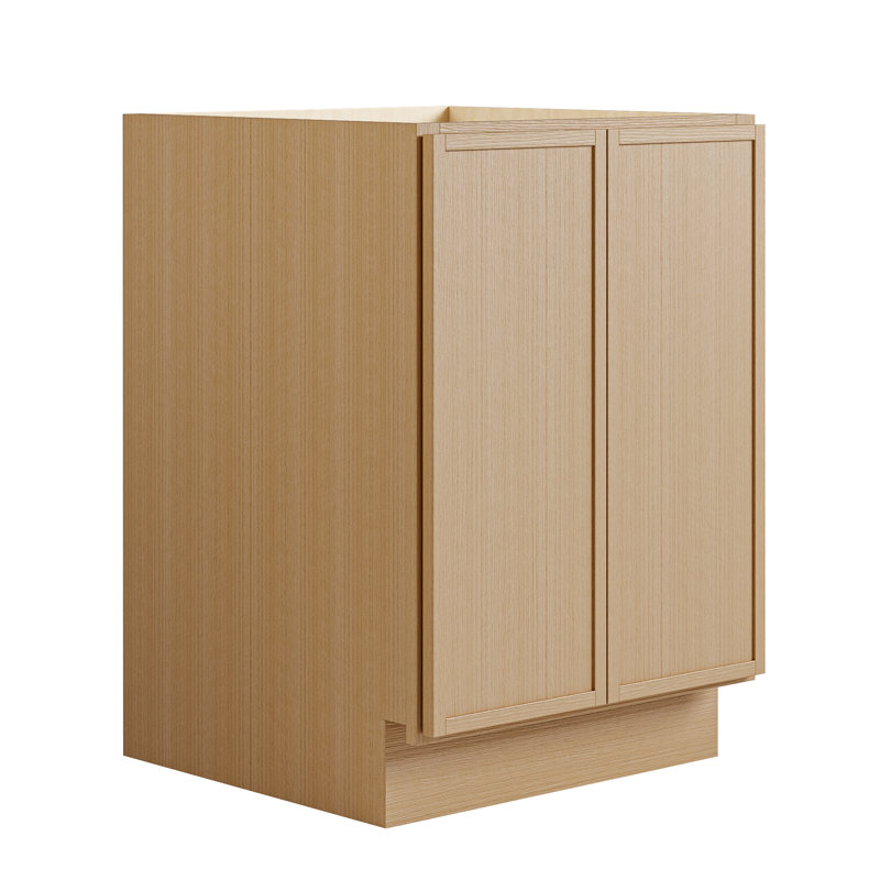Armoire de cuisine moderne en chêne blanc avec boîte en contreplaqué, charnières et agencements personnalisés, 24", Non