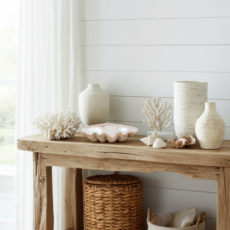 Bequette Resin Polyresin Coastal Decorative Clam Shell Bowl with Sculptural Wavy Rim - Elegant Modern Accent Bowl for Display or Storage - Stylish Textured Centerpiece for Home Decor