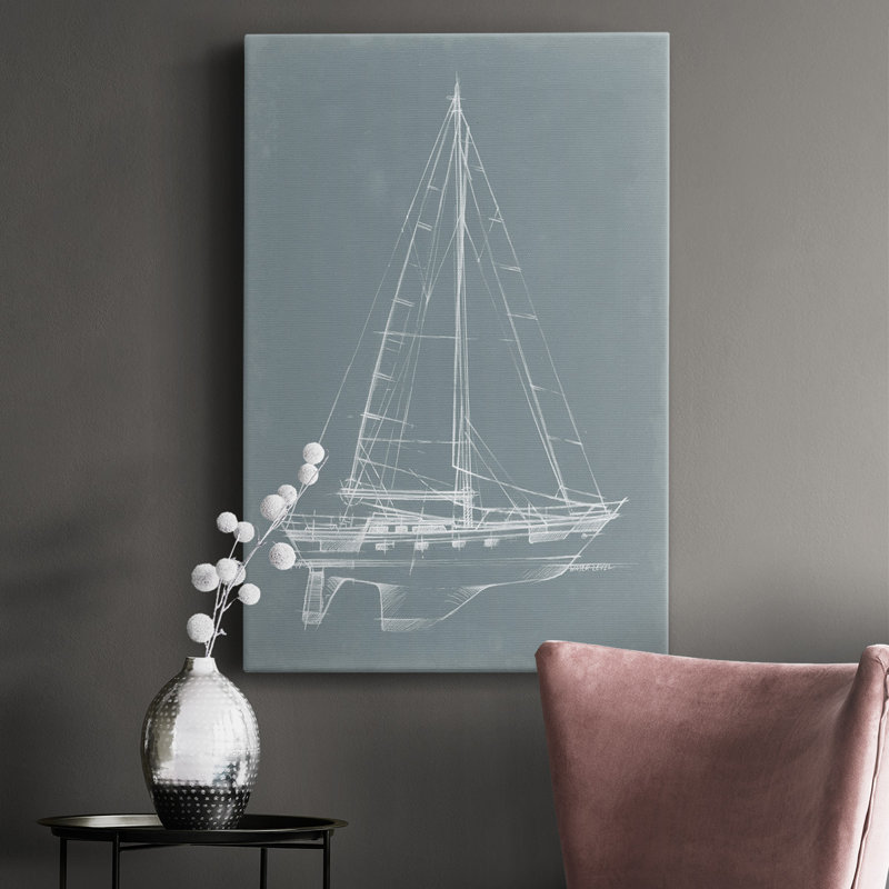 Yacht Sketches II - peinture sur toile tendue, H 60 po x l 40 po x P 1 po