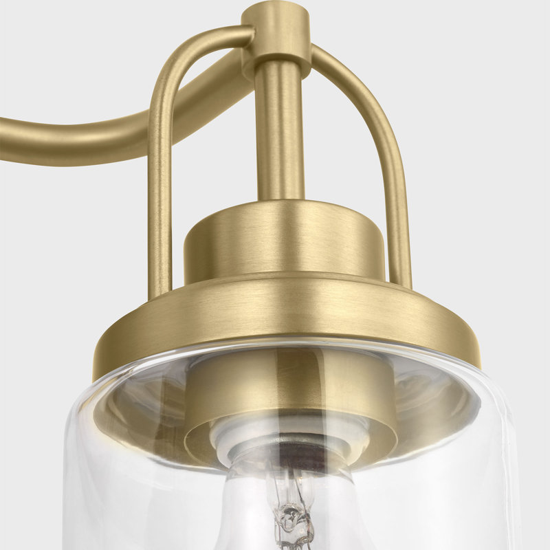 Applique murale de salle de bain Amiliano avec abat-jour transparent, H 10,5 po x l 14 po x P 6,75 po, Laiton satiné