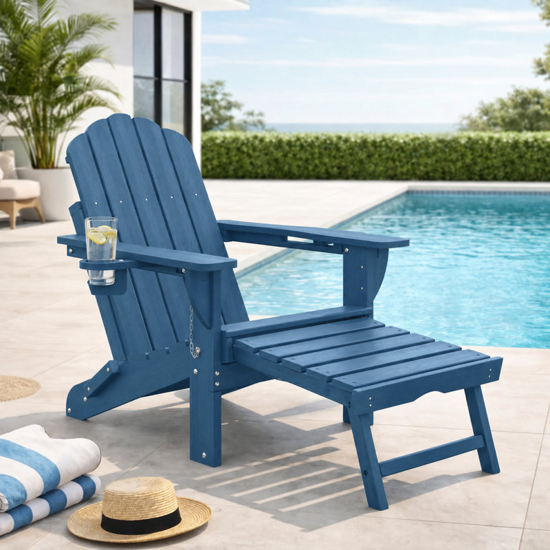 Chaises berçantes pliables en PEHD avec repose-pieds rétractable Adirondack, Marine