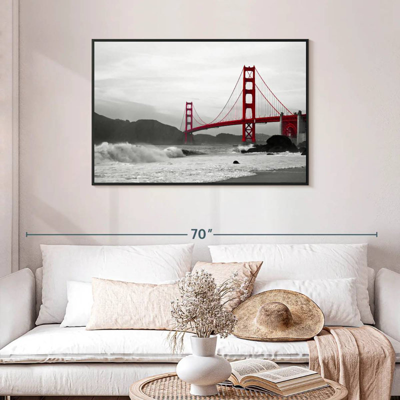 Golden Gate Bridge Beach, 43 po x 29 po, Cadre flottant noir