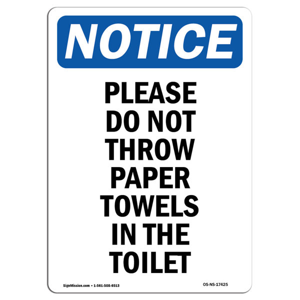 SignMission Please Do Not Throw Paper Towels Sign | Wayfair