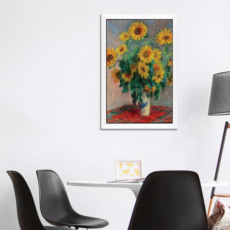 Bouquet Of Sunflowers, 1881 by Claude Monet - Painting on Canvas, 101.6 cm H x 66.04 cm W, White Framed