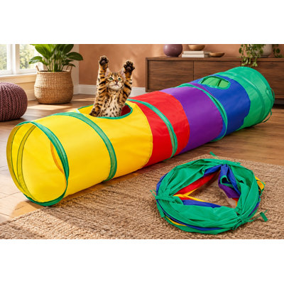 Le jeu interactif pour les chats d'intérieur, les chatons et les lapins est offert dans un tunnel plissé de 45 po Rainbow qui s'ouvre, se replie et est conçu pour aider à soulager l'ennui des chats.