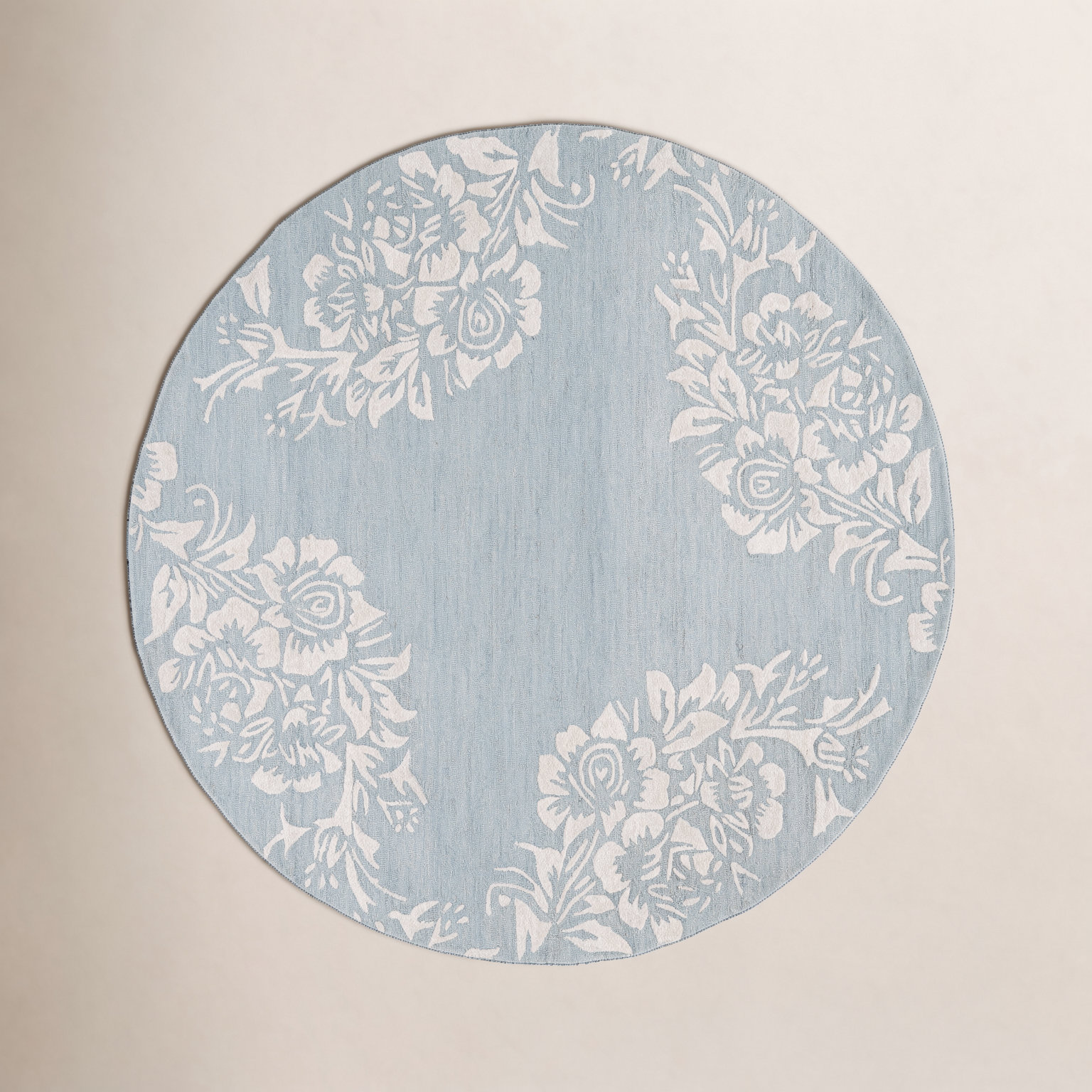 Hand-Tufted Wool Floral Rug, Round 6'