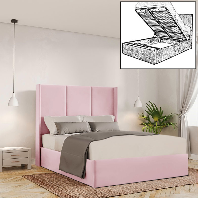 Bettzel Upholstered Ottoman Storage Bed, Pink, Single (3')