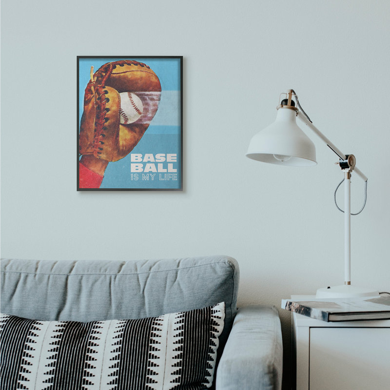 « baseball is my life-red blue sports », impression, H 16 po x l 20 po x P 1,5 po, Giclée encadrée noir minuit