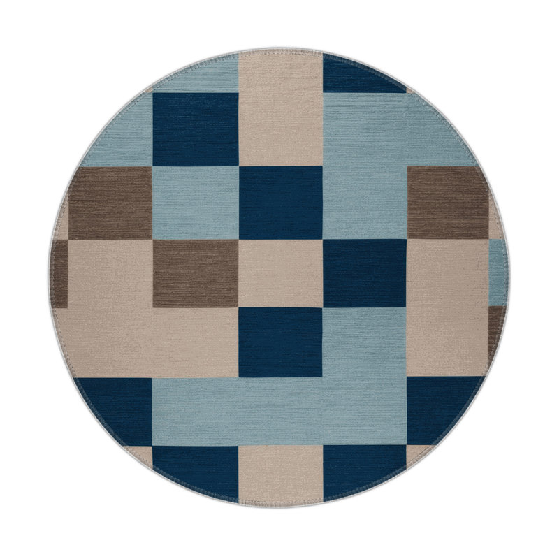 Tapis d'intérieur et d'extérieur à carreaux gris, Rond 5 pi