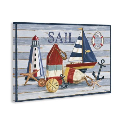 Striped Nautical Still Life Canvas Wall Art by Jennifer Brinley
