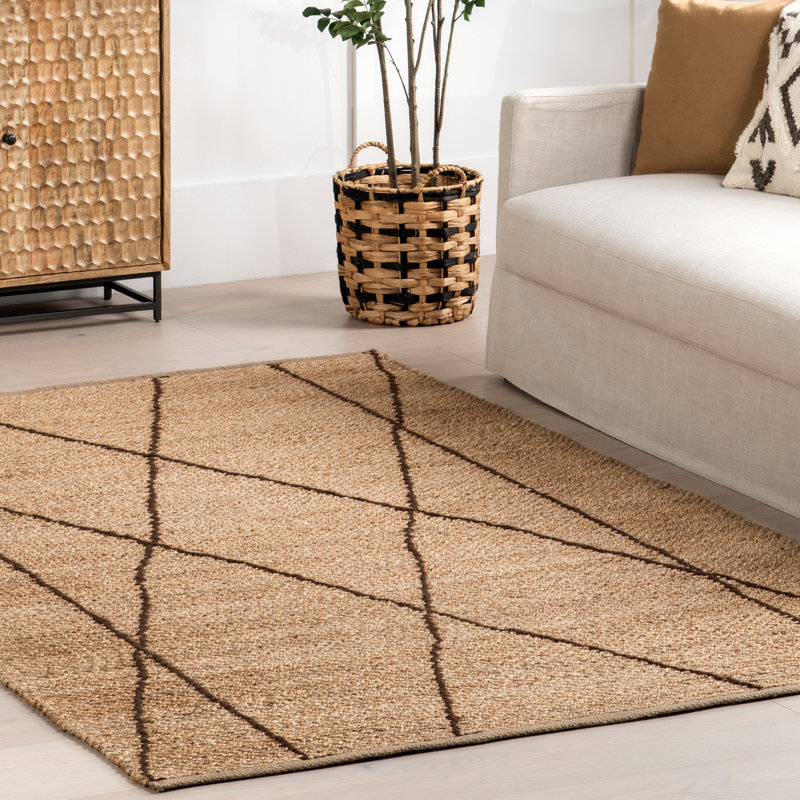 Calanthe Abstract Jute Area Rug for Dining Room Living Room, Natural/Brown, Rectangle 4' x 5'