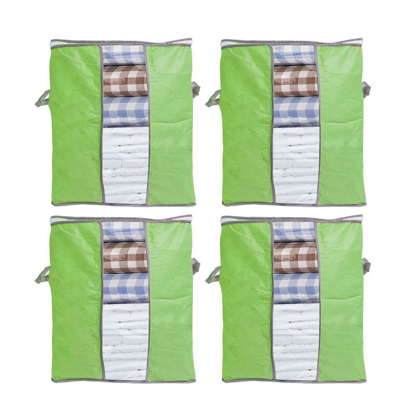 4 Pack Fabric Storage Bag, Clothes Storage, Blanket Storage Bags with Handle for Organizing Bedroom, Closet, 17.32"x11"x18.90"
