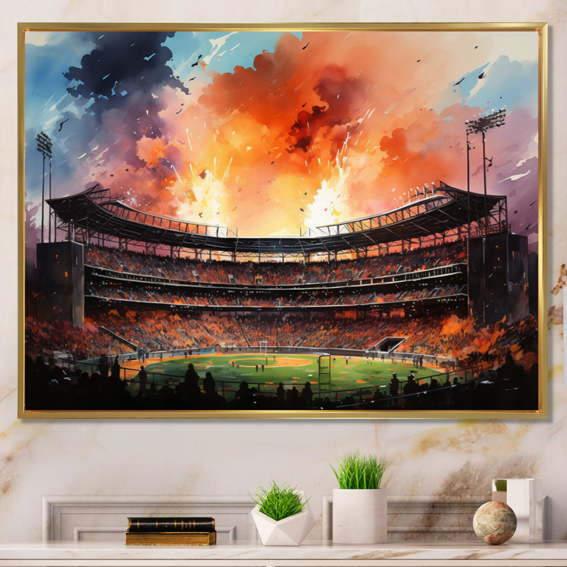 Sport Stadium In Spotlight I - Architecture Canvas Art Print, Cadre flottant doré, 30" H x 40" W