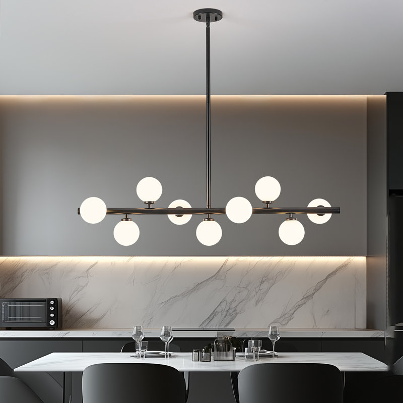 Lustre linéaire moderne en verre bullé à 9 lumières à intensité variable Spoutnik, Blanc